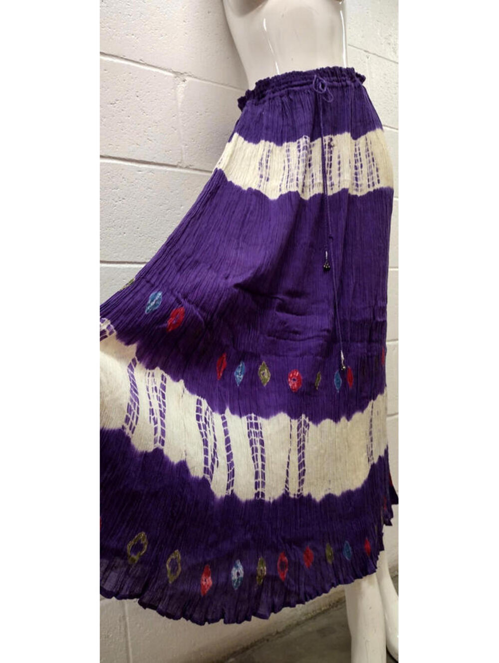 Vintage Purple Ethnic Maxi Skirt Wrinkled Tie Dye Tribal India Avant Garde S/M